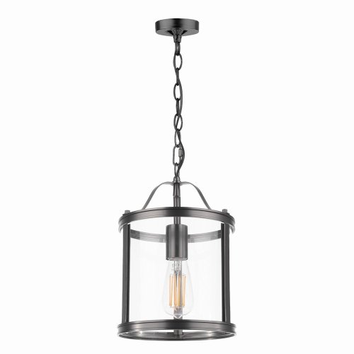 Laura Ashley Harrington Single Pendant Matt Black and Glass