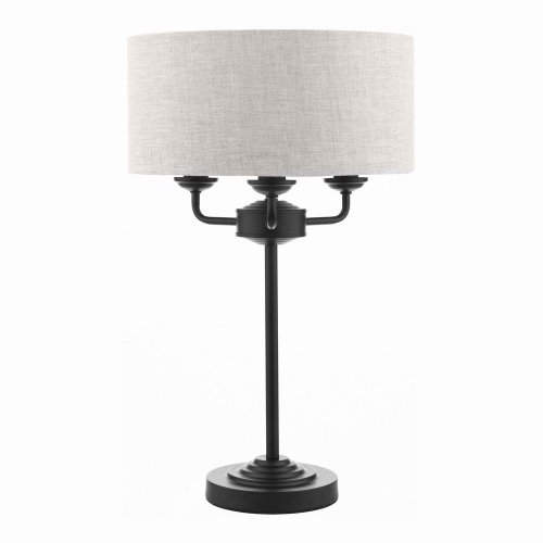 Laura Ashley Sorrento 3 Light Table Lamp Matt Black and Natural with Shade