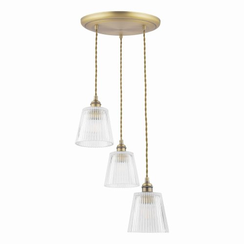 Laura Ashley Callaghan 3 Light Pendant Antique Brass and Glass