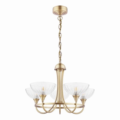 Laura Ashley Wellham 5 Light Armed Pendant Antique Brass and Glass