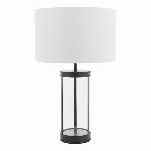 Laura Ashley Harrington Small Table Lamp Matt Black and Glass with Shade