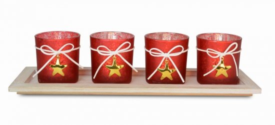 R&W Set of 4 Red Tea Light Glasses On Base 39 x 8cm