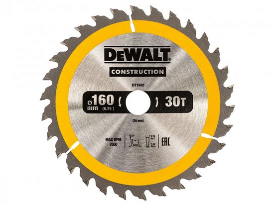 DeWalt Portable Construction Circular Saw Blade 160 x 20mm x 30T