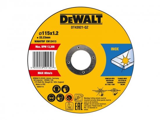 DeWalt DT43921 Metal Cut Off Disc 115 x 1.2 x 22.23mm (Pack 10)