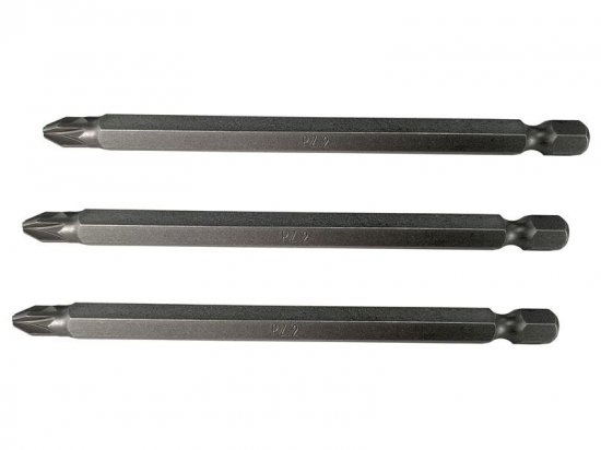 Faithfull Pozidriv S2 Power Screwdriver Bits PZ2 x 100mm (Pack 3)