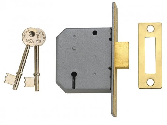 UNION 2177 3 Lever Mortice Deadlock Polished Brass 77.5mm 3in