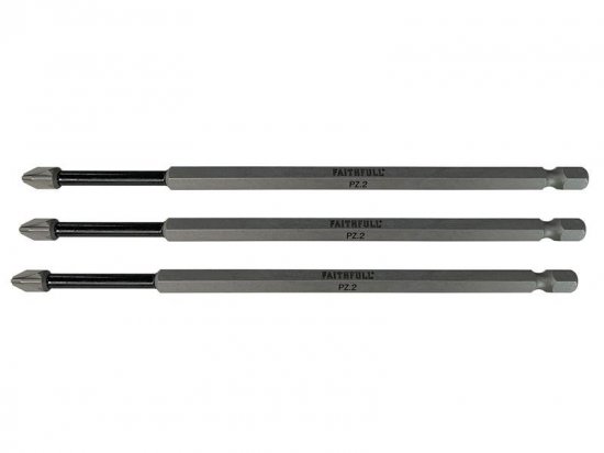 Faithfull Pozidriv Impact Screwdriver Bits PZ2 x 150mm (Pack 3)