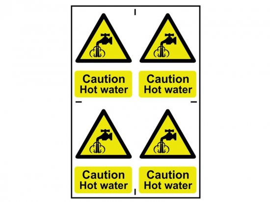 Scan PVC Signs 100 x 100mm (Pack of 4) - Caution Hot Water