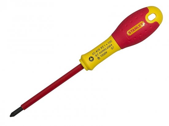Stanley Tools FatMax VDE Insulated Screwdriver Pozidriv Tip PZ0 x 75mm