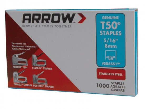 Arrow T50 Staples Stainless Steel 505SS 8mm (5/16in) (Box of 1000)