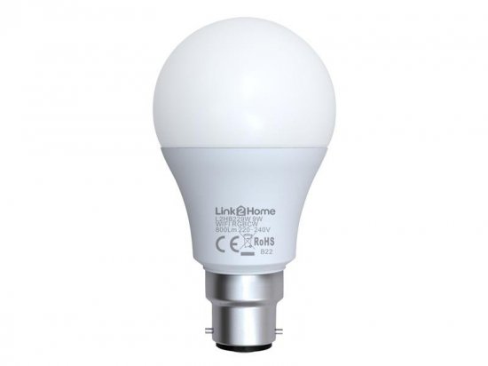 Link2Home Wi-Fi LED BC (B22) Opal GLS Dimmable Bulb White + RGB 800lm 9W