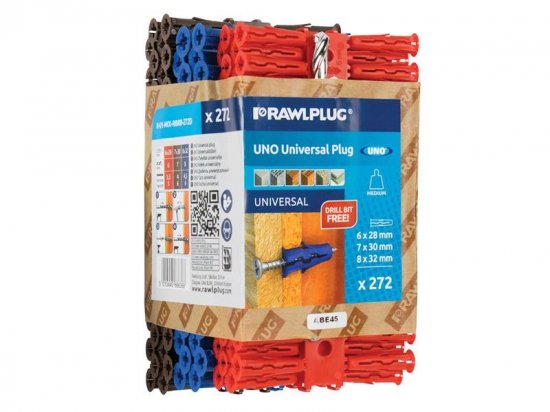 Rawlplug Mixed UNO Plugs (Pack of 272) + Drill Bit