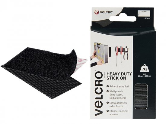 Velcro Brand Heavy-Duty Stick On Strips (Pack of 2) 50 x 100mm Black