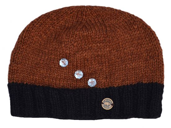 Pure Wool half fleece lined - sparkle border beanie - Caramel