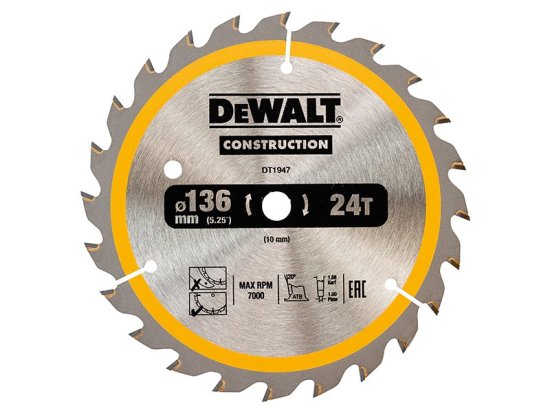 DeWalt Cordless Construction Trim Saw Blade 136 x 10mm x 24T