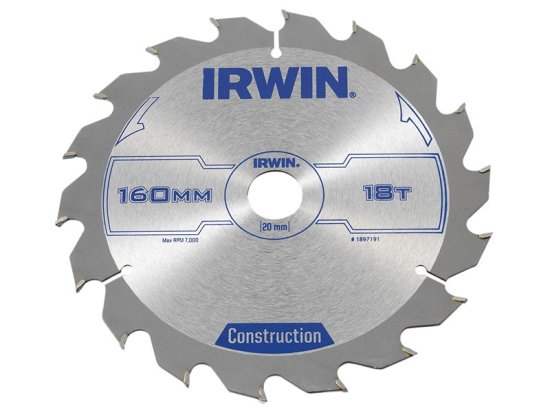 Irwin Construction Circular Saw Blade 160 x 20mm x 18T ATB