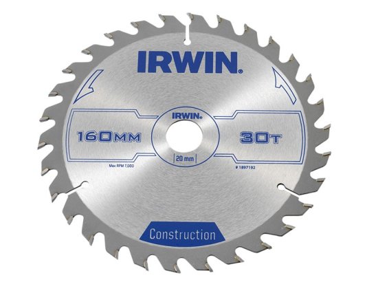 Irwin Construction Circular Saw Blade 160 x 20mm x 30T ATB