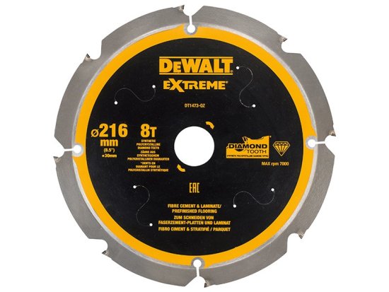 DeWalt Extreme PCD Fibre Cement Saw Blade 216 x 30mm x 8T
