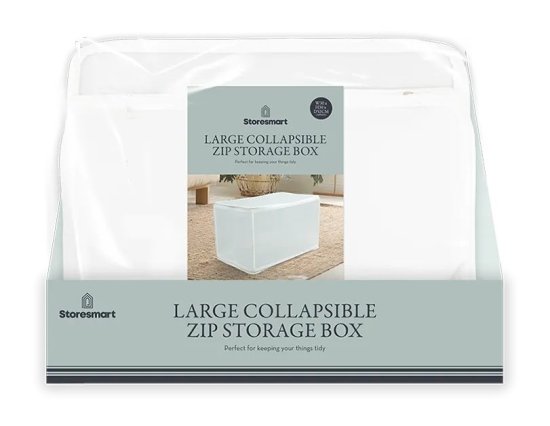 Storesmart Large Collapsible Zip Storage Box - 30cm x52cm x 30cm