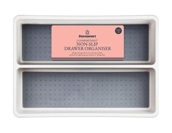 Storesmart Non-Slip 2 Compartment Drawer Organiser - 5cm x 32.6cm x 23.3cm