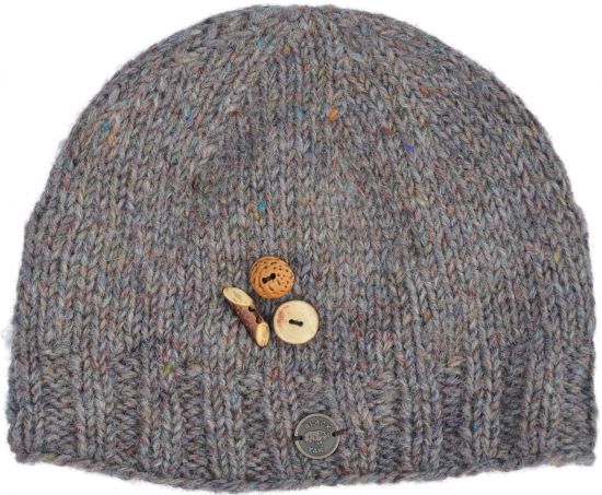 Fruit button beanie - pure wool - fleece lined - pale heather