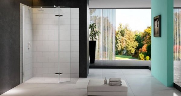 Merlyn 8 Series Showerwall with Hinged Swivel Panel