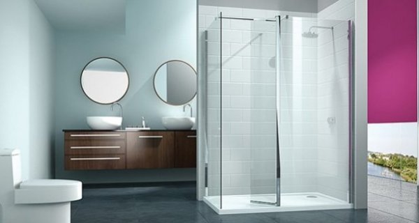 Merlyn 8 Series Walk In with Hinged Swivel Panel