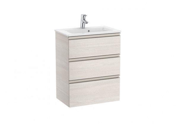 Roca The Gap Compact 600mm 3 Drawer Vanity Unit with Basin - Nordic Ash