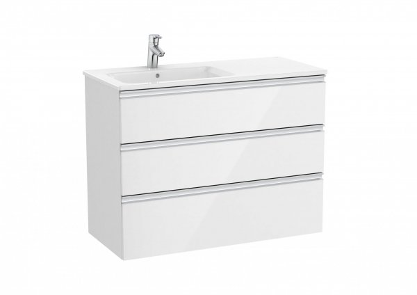 Roca The Gap Gloss White 1000mm 3 Drawer Vanity Unit with Left Handed Basin