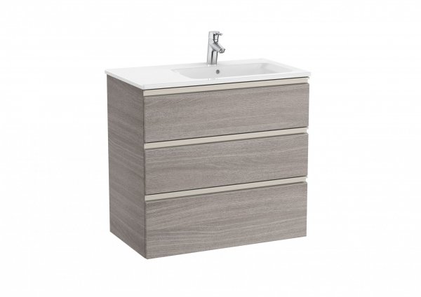 Roca The Gap City Oak 800mm 3 Drawer Vanity Unit with Right Handed Basin