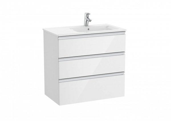 Roca The Gap Gloss White 800mm 3 Drawer Vanity Unit with Right Handed Basin