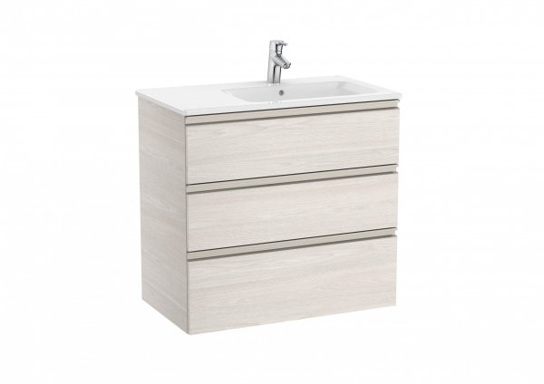 Roca The Gap Nordic Ash 800mm 3 Drawer Vanity Unit with Right Handed Basin