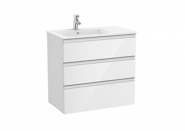 Roca The Gap Gloss White 800mm 3 Drawer Vanity Unit with Left Handed Basin