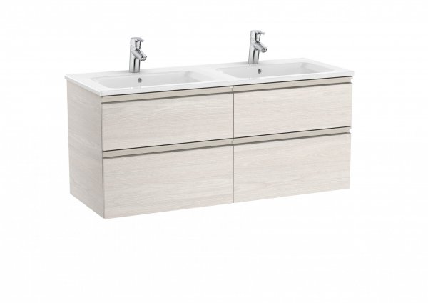 Roca The Gap Nordic Ash 1200mm 4 Drawer Wall Hung Vanity Unit with 2 Basins