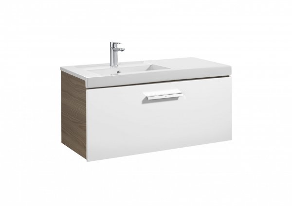 Roca Prisma Gloss White & Textured Ash 900mm Basin & Unit with 1 Drawer - Left Hand