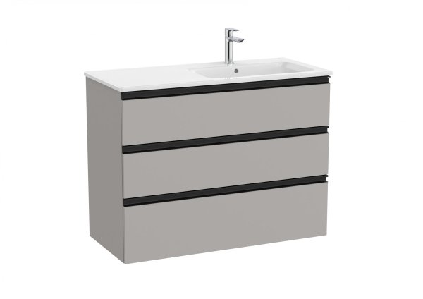 Roca The Gap Matt Grey 1000mm 3 Drawer Vanity Unit with Right Hand Basin
