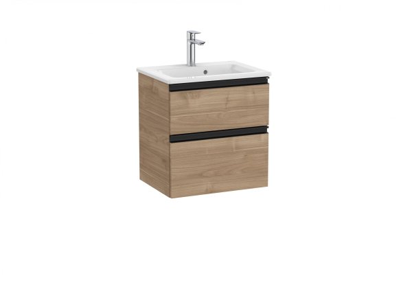 Roca The Gap Compact Walnut 500mm 2 Drawer Vanity Unit with Basin