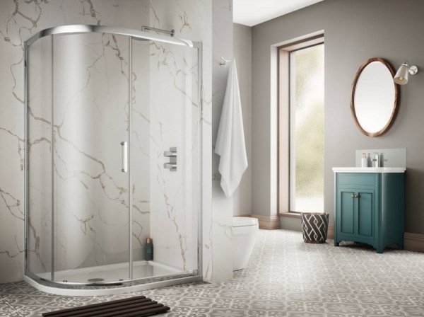 Sommer 8 Single Door Offset Quadrant Shower Enclosure 900 x 760mm - Chrome