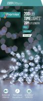 Premier Decorations Timelights Battery Operated Multi-Action 200 LED with Green Cable - White