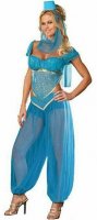 Genie Costume Sexy Belly Dancer Jasmine Costume Halloween Arabic Princess Naughty Blue Genie Costume